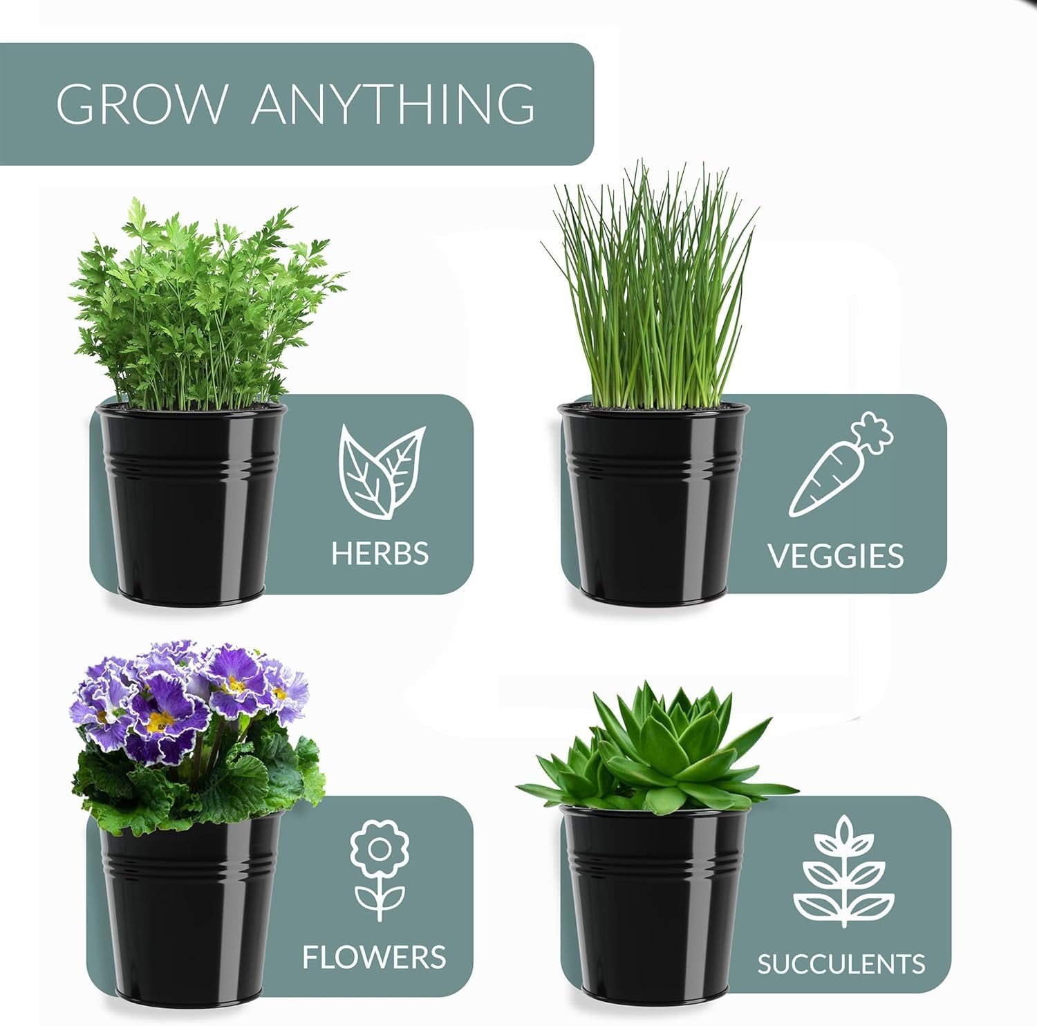 Indoor Herb Garden Planter Set with Tray, Metal Windowsill Plant Pots with Drainage for Outdoor or Indoor Plants, Set/3 (Black)