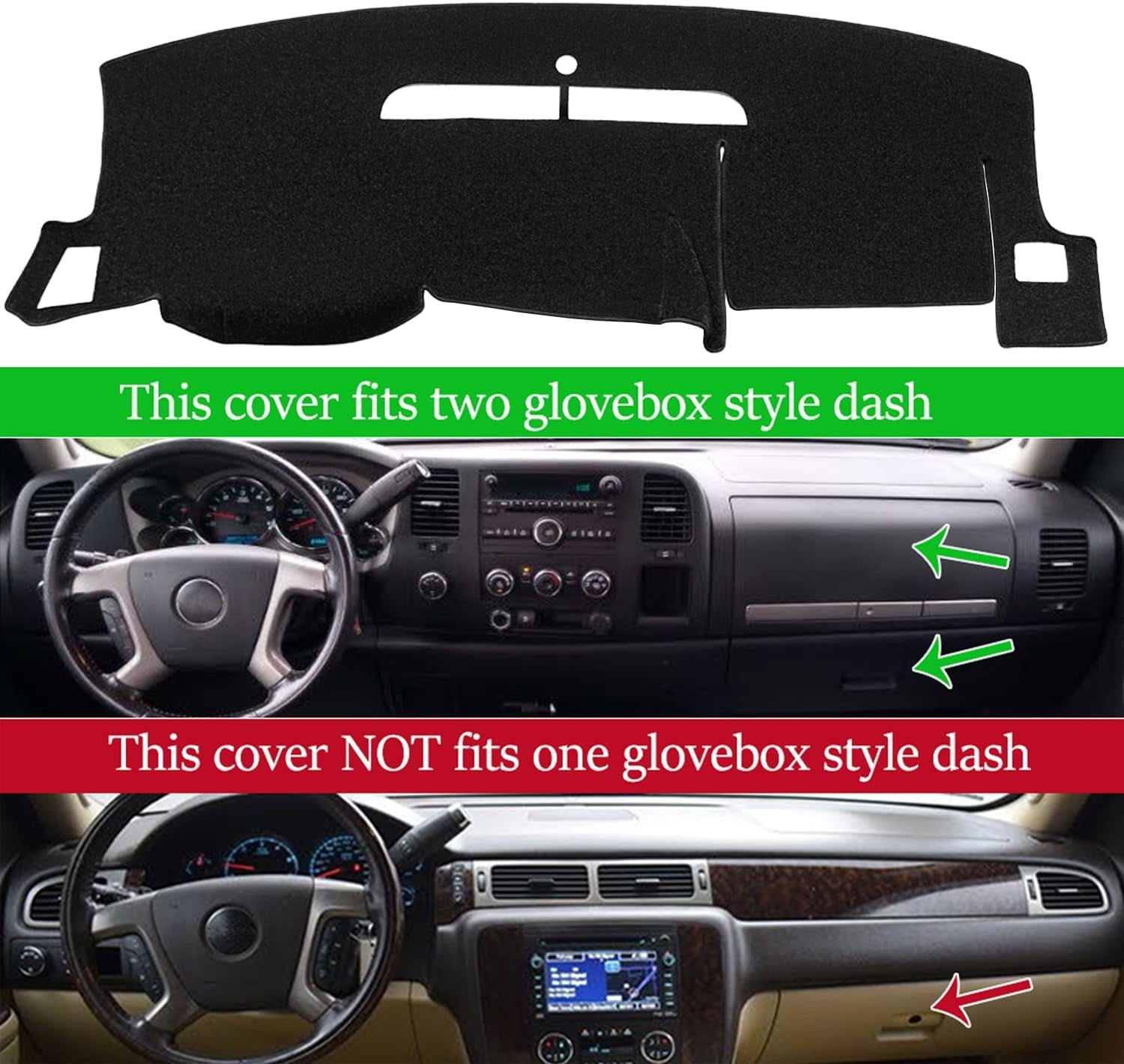 Dash Cover Custom Fit for Chevy Chevrolet Silverado 1500 LT/WT 2007-2013 2500 HD / 3500 HD 2007-2013, GMC Sierra 2007-2013 .Dashboard Cover Mat Pad Carpet (08-13, Black) Y74