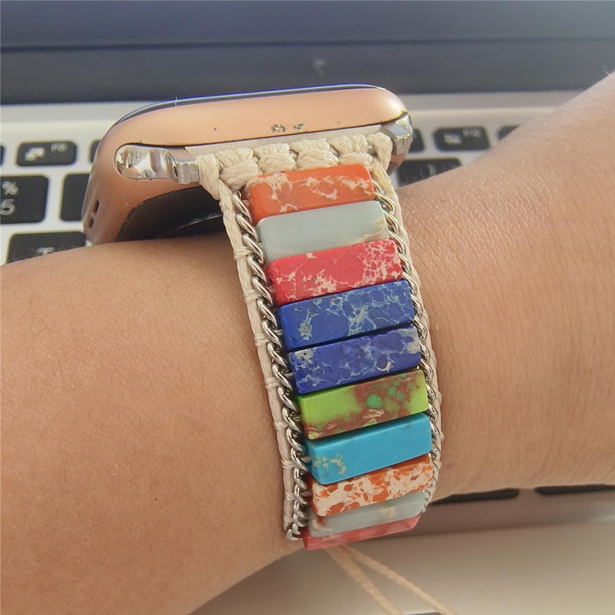 Beaded Boho Watch Band Compatible with Apple Watch Bands 38Mm 40Mm 41Mm 42Mm 49Mm 45Mm Handmade Natural Stones Multilayer Pearl Jewelry Adjustable Braided Bracelet Strap for Iwatch Series Ultra 8 7 6 5 4 SE