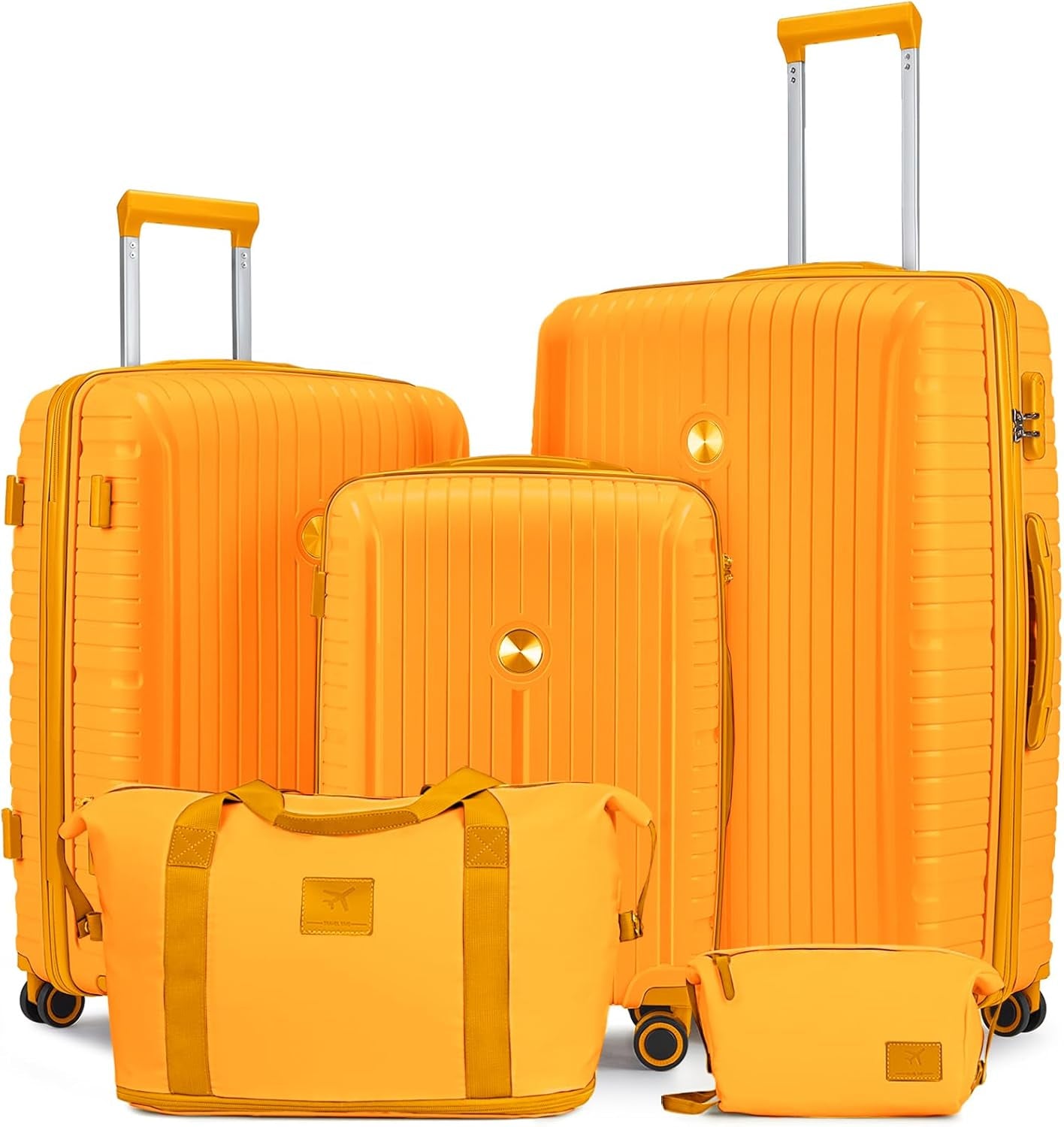 Luggage Sets 5 Piece Suitcase Set, PP Hardshell Carry on Suitcase Set, Travel Suitcases with Double Spinner Wheels and TSA Lock, Black Brown