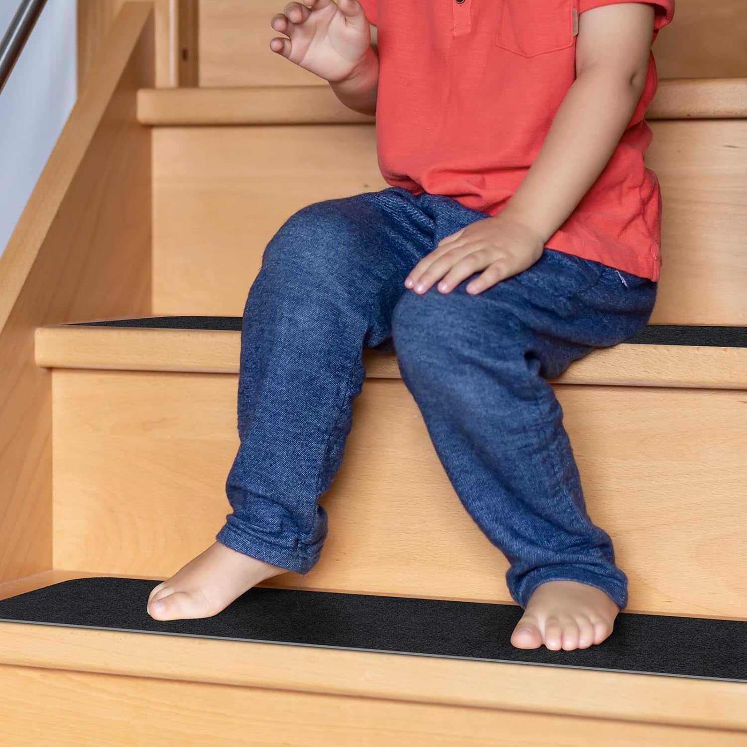 8X30In 15PCS Non-Slip Stair Treads Carpet, Self-Adhesive Stair Treads for Wooden Steps, Indoor Safety Staircase Step Treads, anti Slip Stair Runner Mats for Elders, Kids and Dogs (Black)