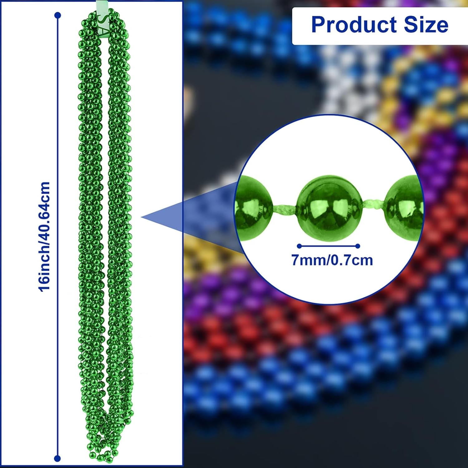 24 PCS St. Patrick'S Day Bead Necklaces, Green Mardi Gras Christmas Beads, 33'' 7 Mm Green Bead Necklaces Green Party Beads for St. Patricks Day, Mardi Gras, Christmas, Carnival Party Favors