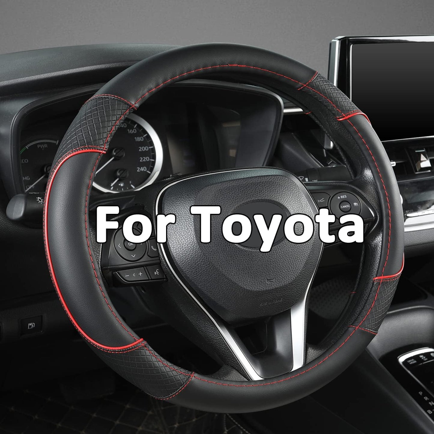 Steering Wheel Cover for Toyota, Auto Car Steering Wheel Cover for Toyota Highlander 4Runner Tacoma Corolla Camry - Black+Red Trim