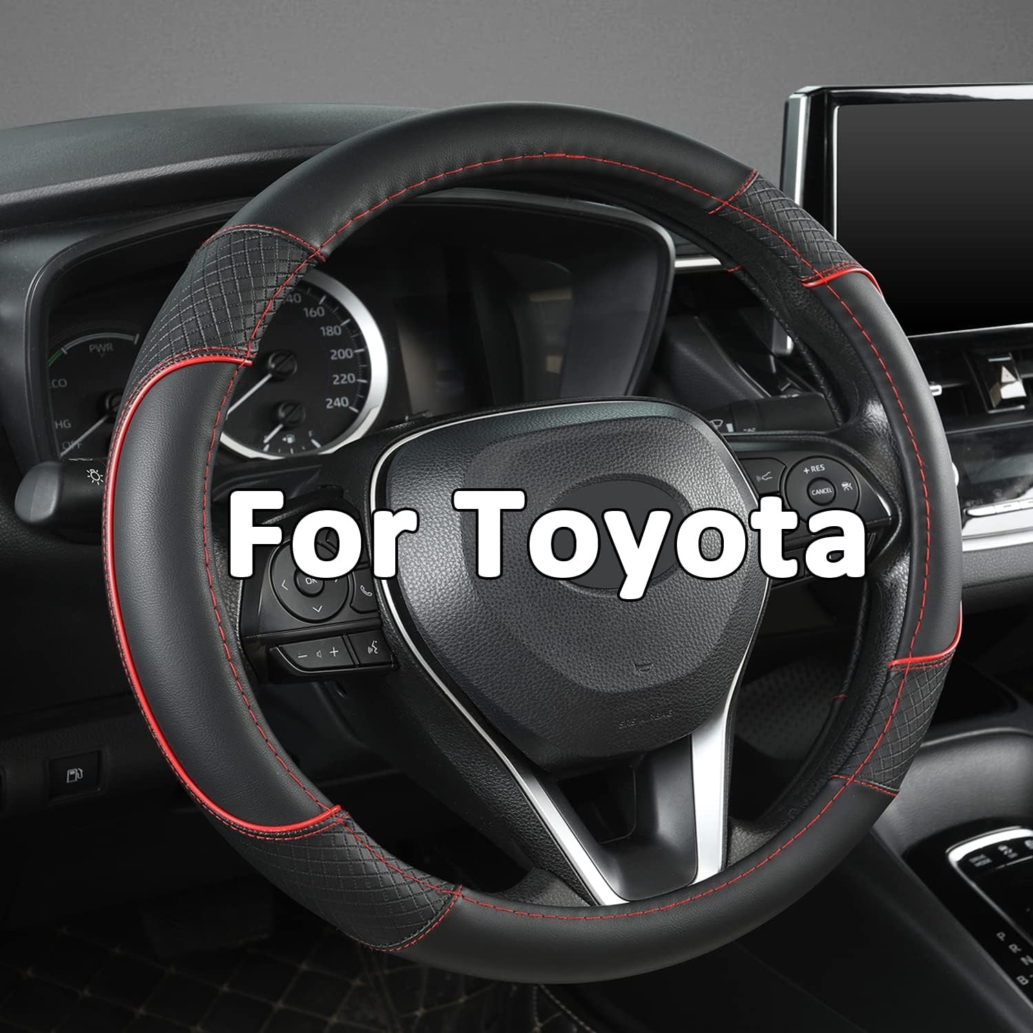 Steering Wheel Cover for Toyota, Auto Car Steering Wheel Cover for Toyota Highlander 4Runner Tacoma Corolla Camry - Black+Red Trim