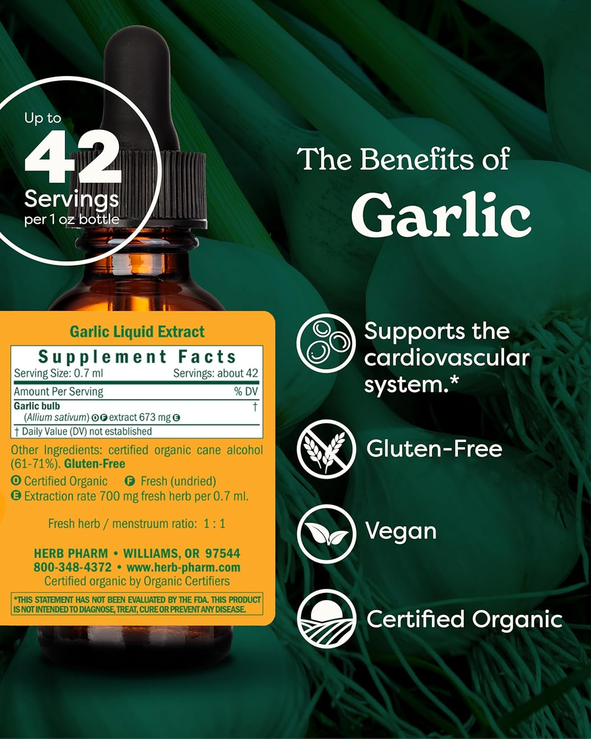 Certified Organic Garlic Liquid Extract for Cardiovascular and Circulatory Support - 1 Ounce TLBH