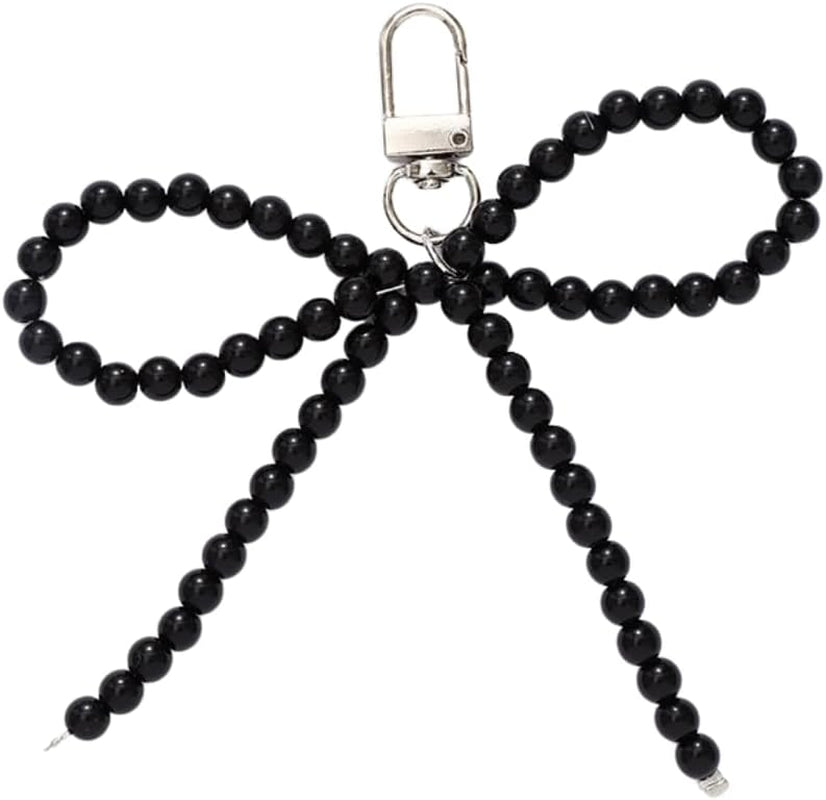 Silver Heart Pearl Bow Keychain Y2K Bowknot Keyring Sweet Bag Car Keys Charms Accessories for Women Girls