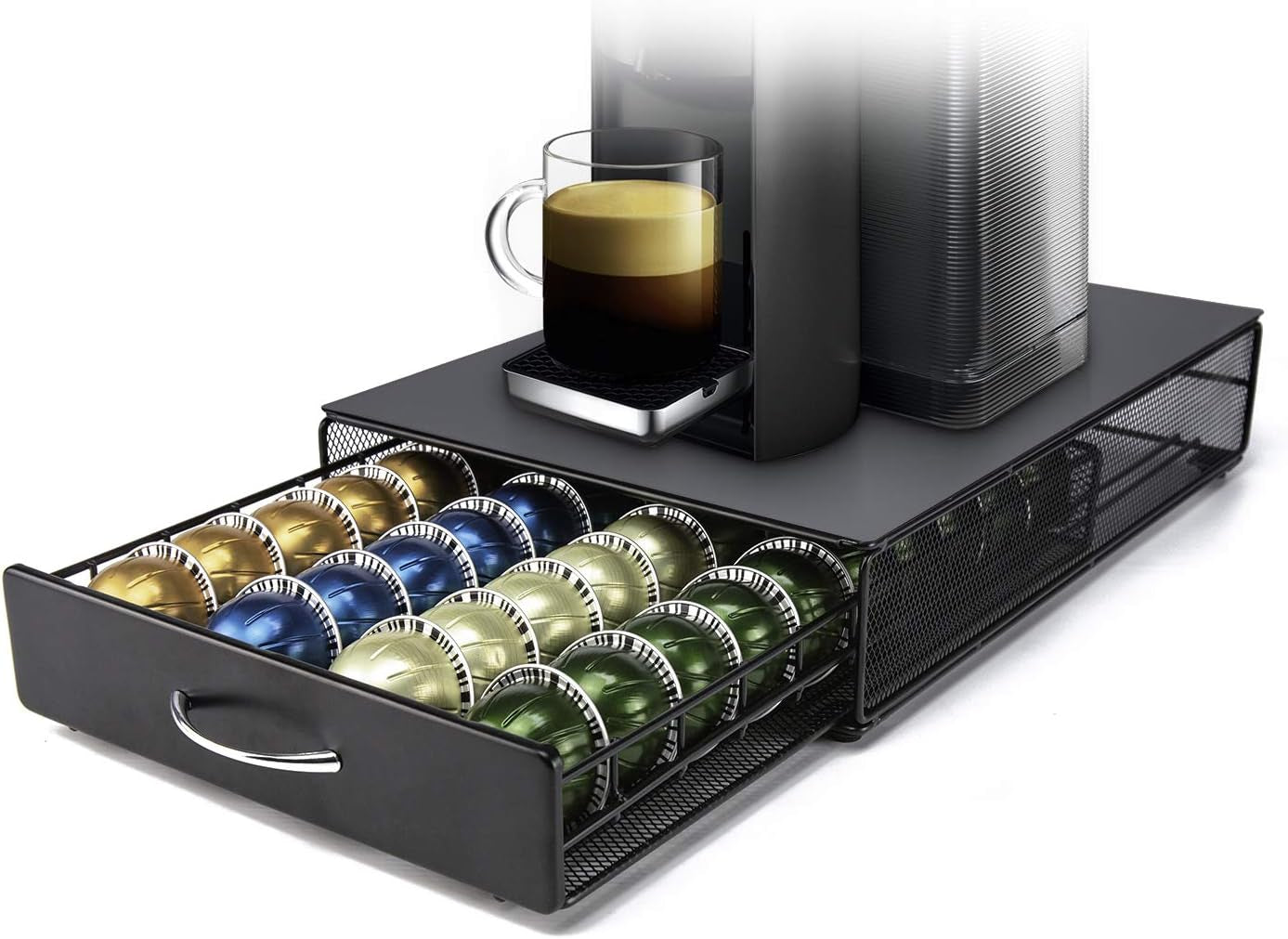 Nespresso Vertuoline Capsule Storage Drawer Vertuo Coffee Holder Metal Multiple Flavors Pods Organizer 40 Pcs Capacity