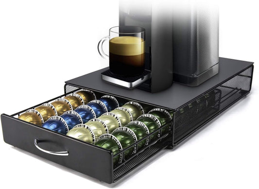 Nespresso Vertuoline Capsule Storage Drawer Vertuo Coffee Holder Metal Multiple Flavors Pods Organizer 40 Pcs Capacity