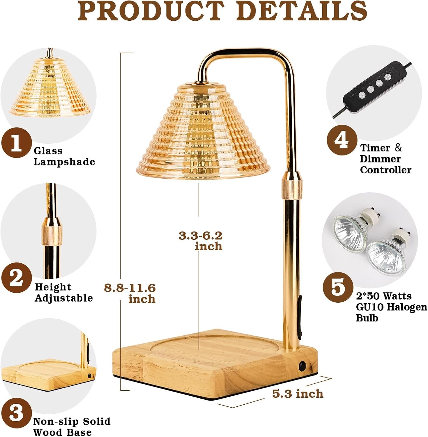 Dimmable Candle Warmer Lamp with Timer, Glass Candle Lamp Warmer for Jar Candle, Xmas Gifts for Mom Unique, 2024 Womens Gifts for Christmas, Home Decor for Bedroom Living Room Decor Aesthetic, Amber