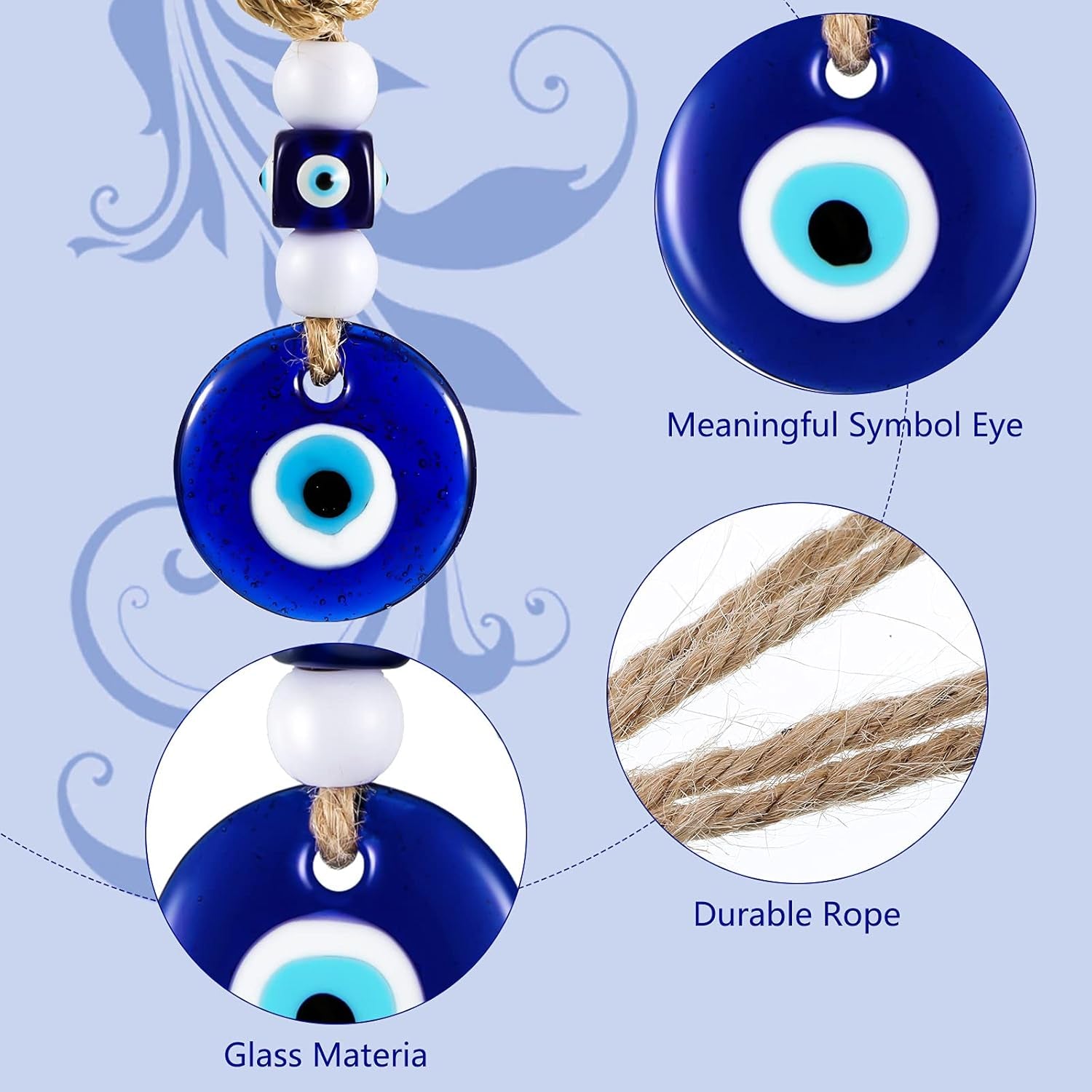 6 Pieces Turkish Blue Evil Eye Beads Charms Pendants Crafting Glass Beads Evil Eye Wall Hanging Ornament with Ropes for Keychain Jewelry Accessories Home Craft Decorations