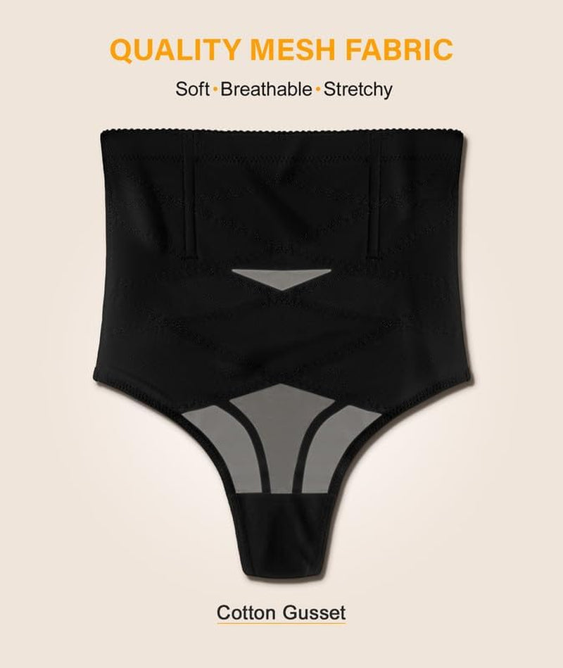 Thong Shapewear Tummy Control Underwear for Women High Waisted Stay-Put Body Shaper Girdle Targeted Compression