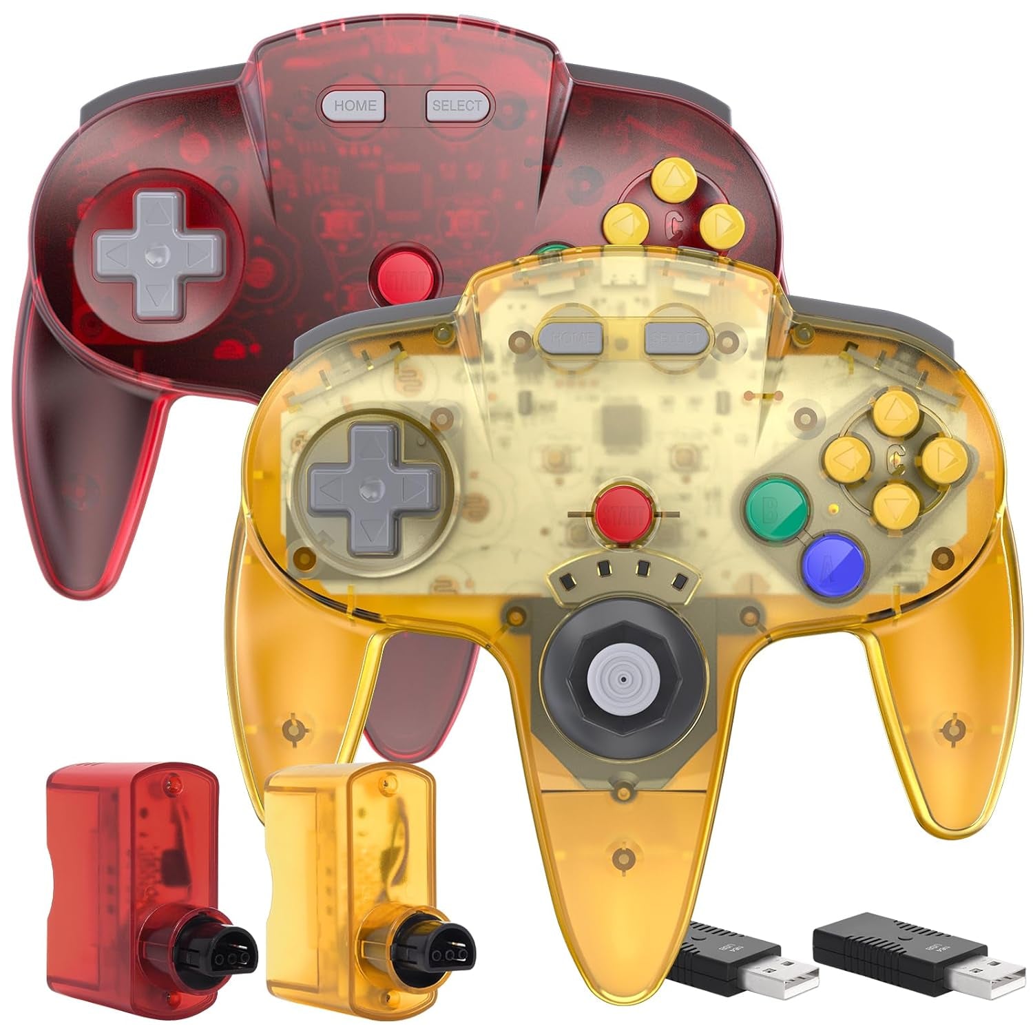 2.4 Ghz Wireless N64 Switch Online Controller, USB Receiver & N64 Receiver, Compatible with Windows PC Ios Mac Raspberry Pi, N64 / Switch Online/Nso - (Rechargeable) (Plug and Play) (2 Pack)