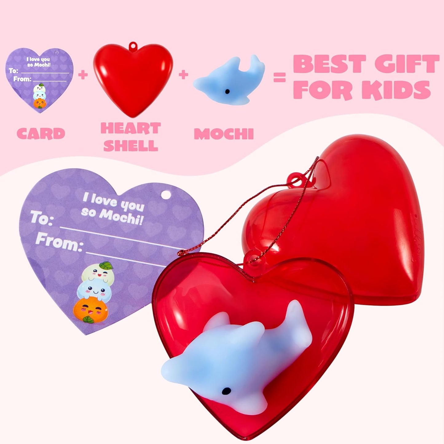 28 Mochi Squishy Toys Filled Hearts and Valentine Cards for Kids Valentine Classroom Exchange Party Favors, Kawaii Stress Relief Toys for Valentine Gift Exchange, Game Prizes and Carnivals Gift