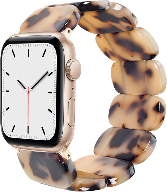 Tortoise Stretchy Watch Band Compatible with Apple Watch Serise Ultra/Se/8/7/6/5/4/3/2/1, Resin Cute Watch Strap Wristband for Iwatch Bracelet for Women, Men, Girls, 38/40/41Mm, 42/44/45/49Mm, Oval Version