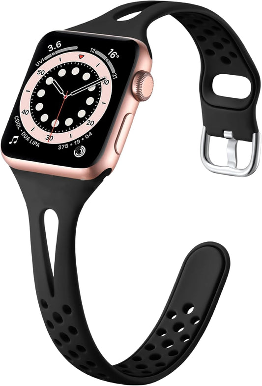 Slim Sport Band Compatible with Apple Watch Band Series 9 8 7 6 5 4 3 2 1/SE, 38/40/41 Mm, Women and Men, Soft Silicone Breathable Wristband, Black