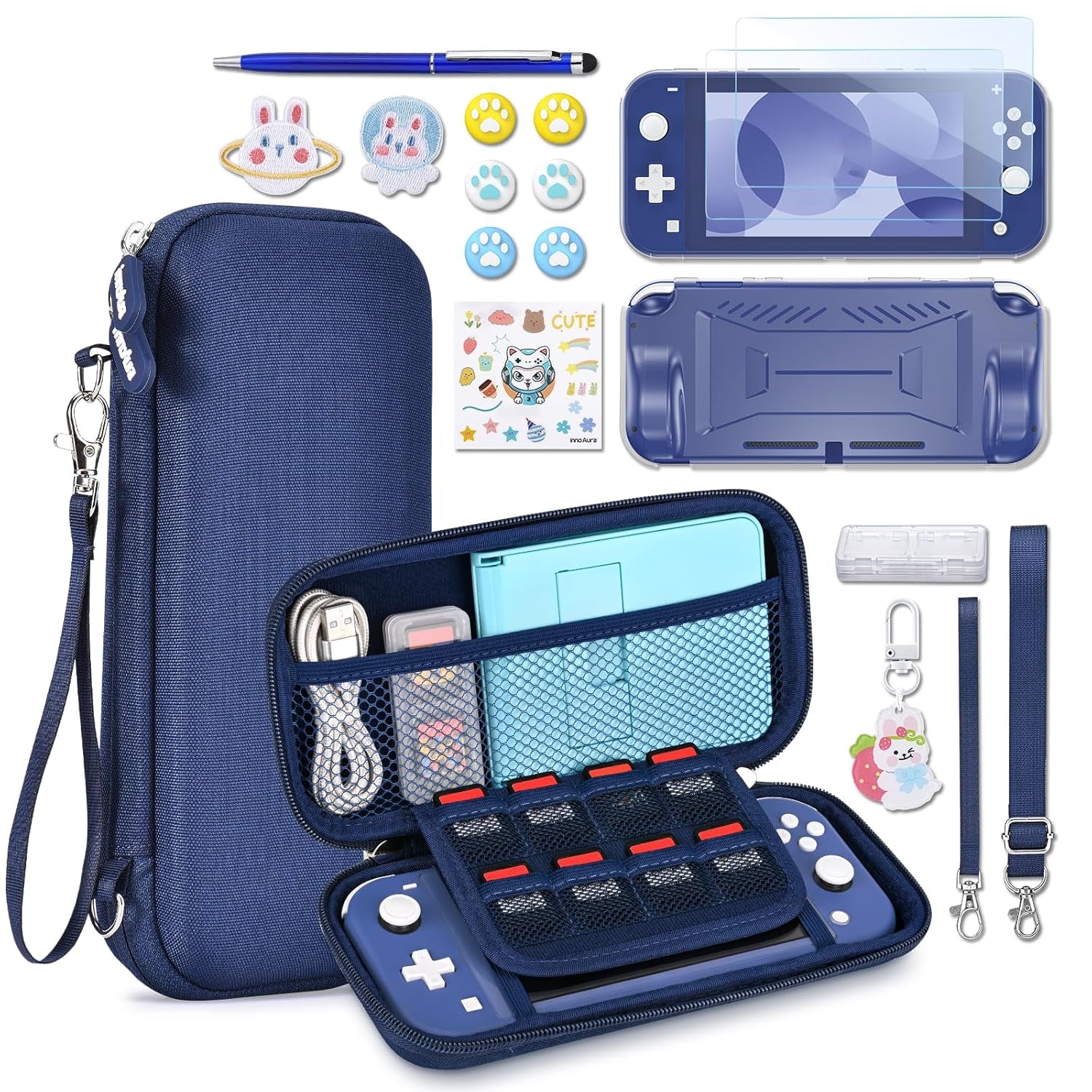 Switch Lite Case 18 in 1 Switch Lite Accessories Bundle with Switch Lite Carrying Case, Switch Game Case, Switch Lite Screen Protector, Switch Thumb Grips (Purple)