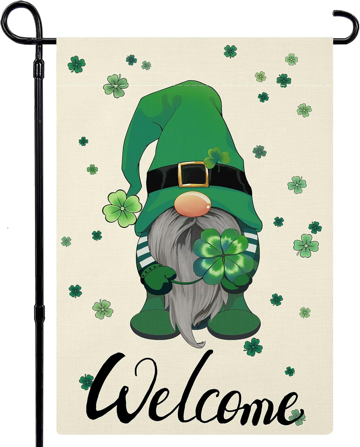 St Patricks Day Garden Flag Double Sided, Green Gnome Shamrocks Clover St.Patrick’S Day Garden Flag Yard Flag for Holiday Outdoor Decoration 12X18 Inch