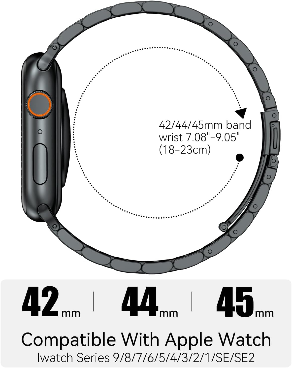 Compatible with Apple Watch Band 49Mm 45Mm 44Mm 42Mm for Men Women, Stainless Steel Metal Watch Bands for Iwatch SE2 SE Series 9 8 7 6 5 4 3 2 1 Midnight Black