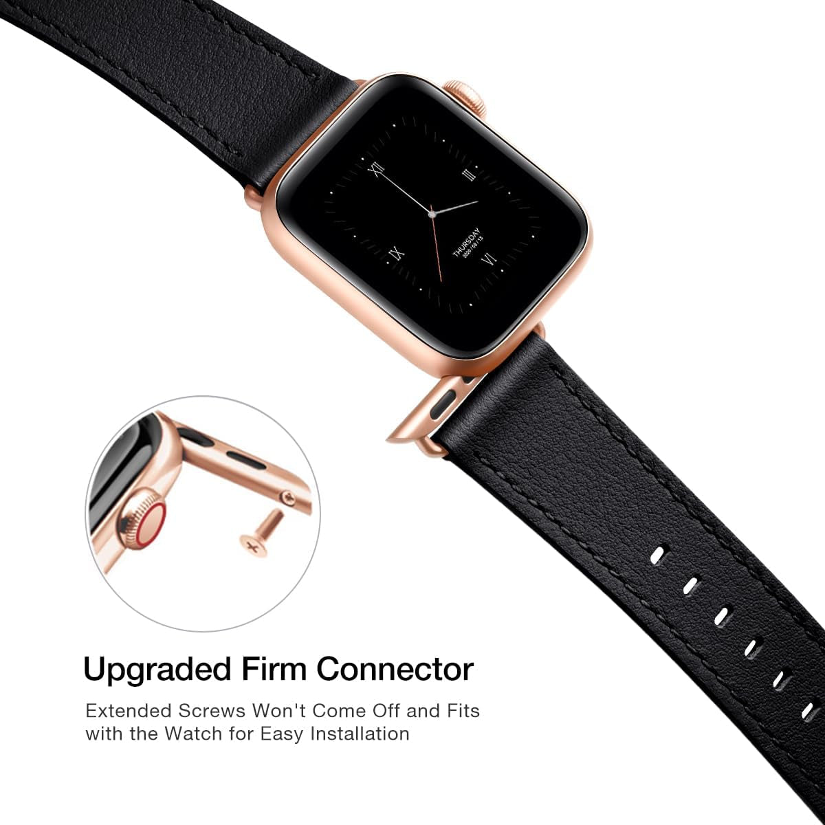 Bands Compatible with Apple Watch Band 38Mm 40Mm 41Mm 42Mm 44Mm 45Mm 49Mm, Genuine Leather Strap Compatible for Women Men Iwatch SE Ultra Series 9 8 7 6 5 4 3 2 1 (Black/Rosegold)