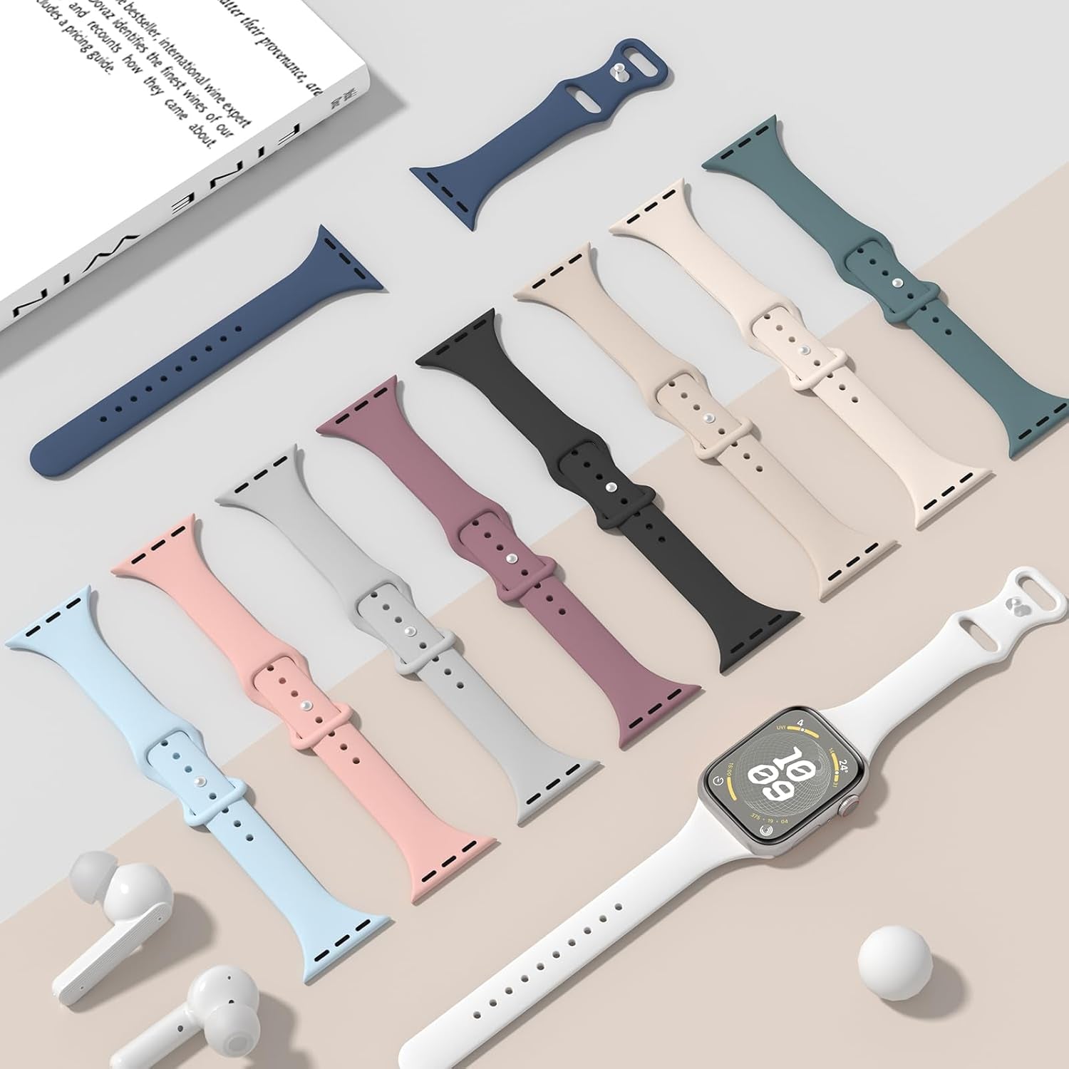 Patenting Thin Slim Sport Band Compatible with Apple Watch Bands for Women Men 40Mm 41Mm 38Mm 42Mm 44Mm 45Mm 46Mm 49Mm, Soft Silicone Waterproof Strap for Iwatch Series 10/9/Se/8/7/Ultra/6/5/4/3/2/1