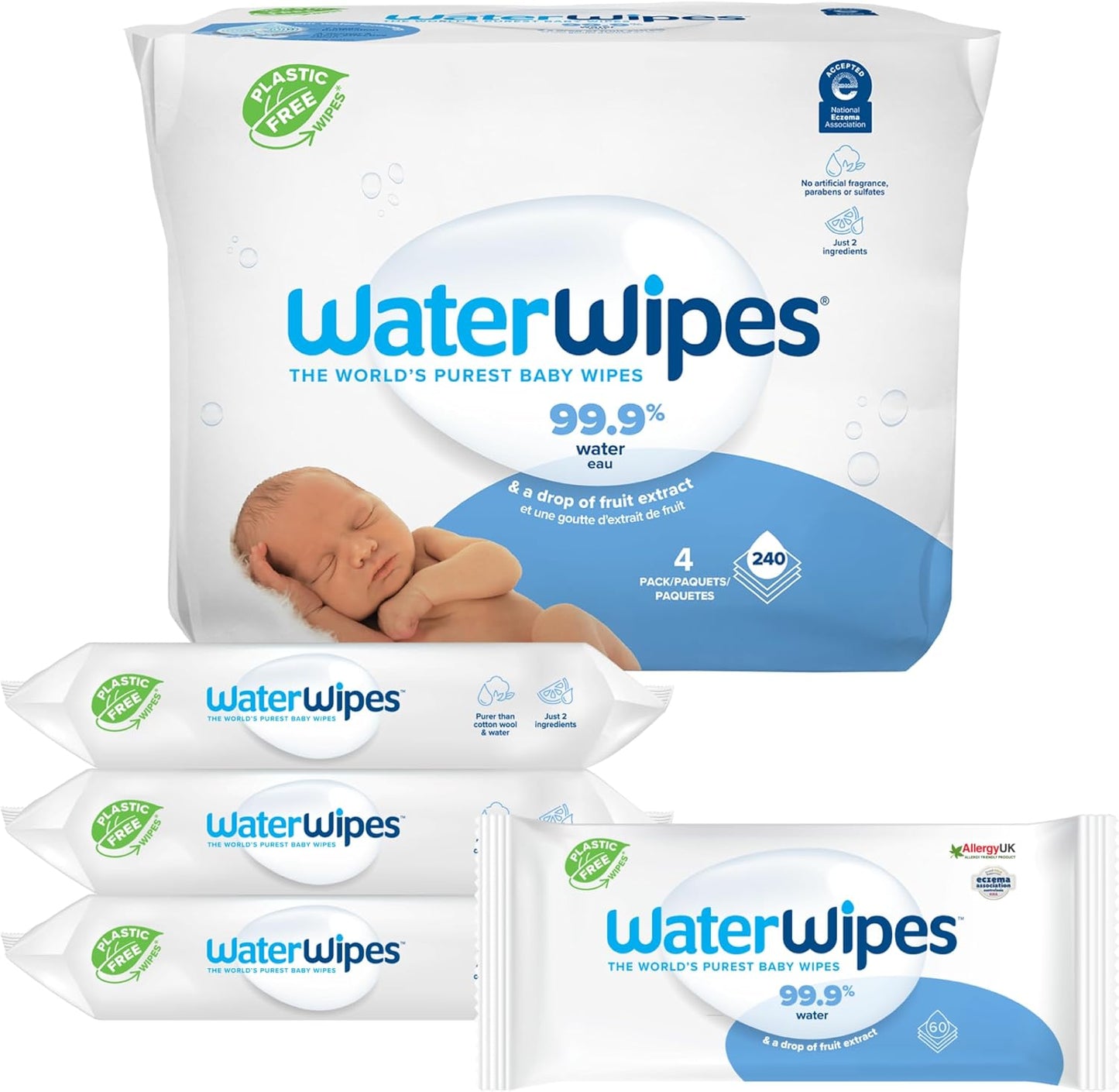 Plastic-Free Original Baby Wipes, 99.9% Water Based Wipes, Unscented & Hypoallergenic for Sensitive Skin, 60 Count (Pack of 12), Packaging May Vary