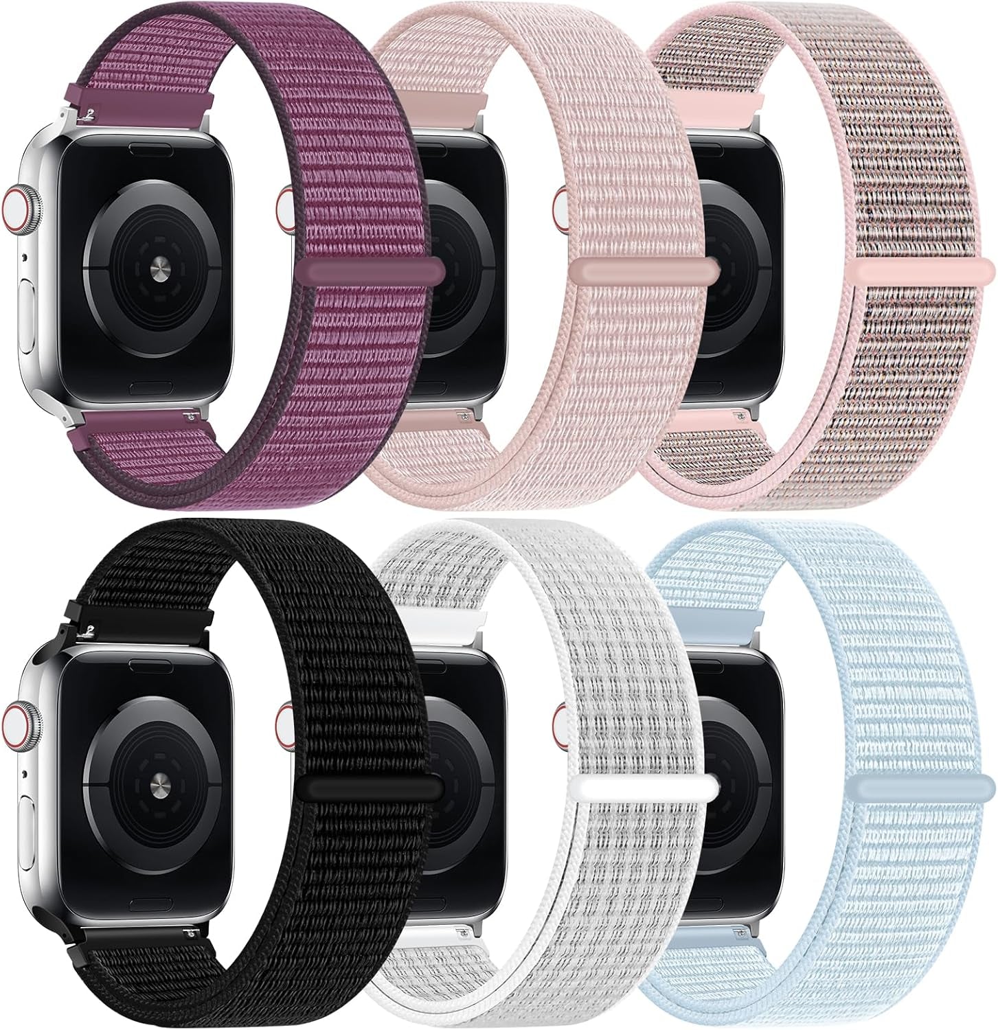 6 Pack Nylon Sport Loop Band Compatible with Apple Watch Band 38Mm 40Mm 41Mm 42Mm 44Mm 45Mm 46Mm 49Mm Women Men, Soft Adjustable Braided Replacement Straps for Iwatch Series 10 9 8 7 6 5 4 3 2 1 SE Ultra