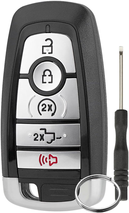 5 Button Car Key Fob Fits for Ford for 2017-2020 F-Series/F-150/ F-150 Raptor/ F-250/F-350/ F-450/2017 - 2020 F-550 Remote Control Car Key FCCID M3N-A2C93142600 with Keyring and Screwdriver