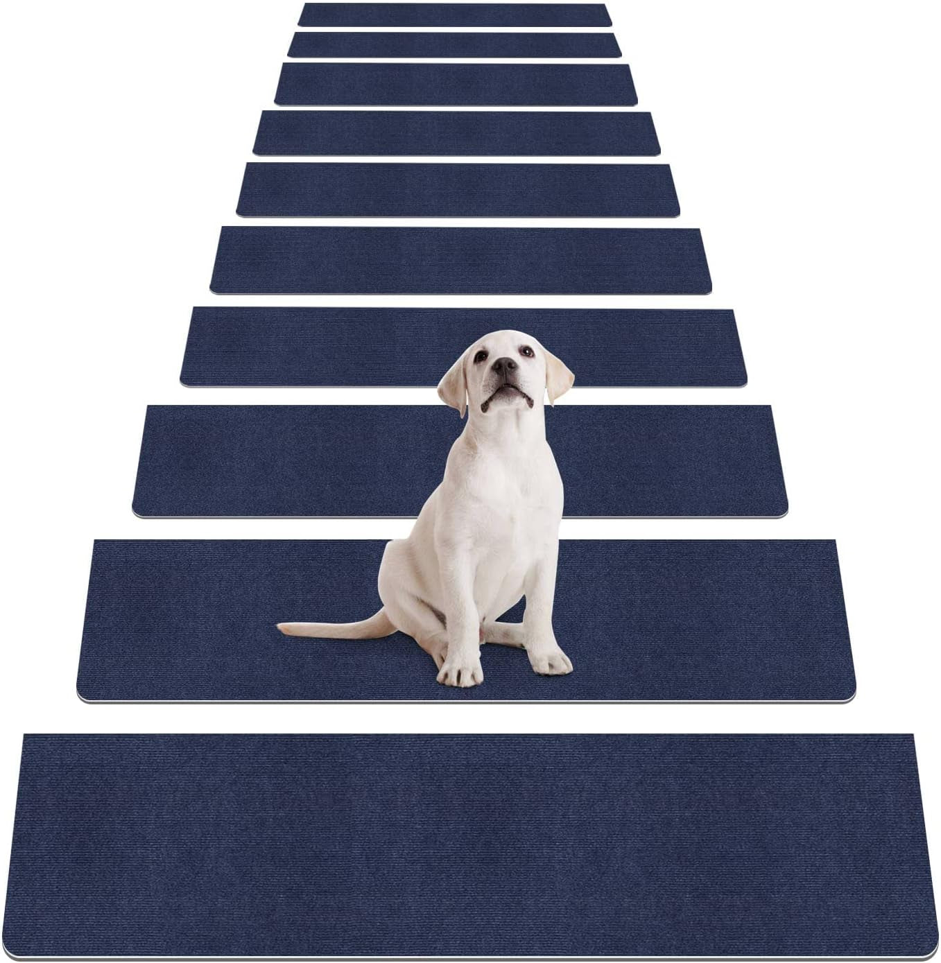 8" X 30" (15 in Pack) Non-Slip Stair Treads Carpet for Wooden Steps, Self-Adhesive Stair Treads Mat, Safety Indoor Stair Runner Mats, anti Slip Stair Rugs for Kids Elders and Dogs，Navyblue