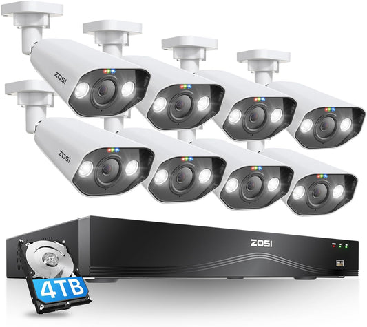 24CH 4K Spotlight Poe Security Camera System with Face/Person/Vehicle Detection,8Pcs 4K Outdoor IP Cameras,2 Way Talk,Night Vision,16 Port 24CH 8MP Dual-Disk NVR with 4TB HDD for 24/7 Recording TRUCK DRIVER