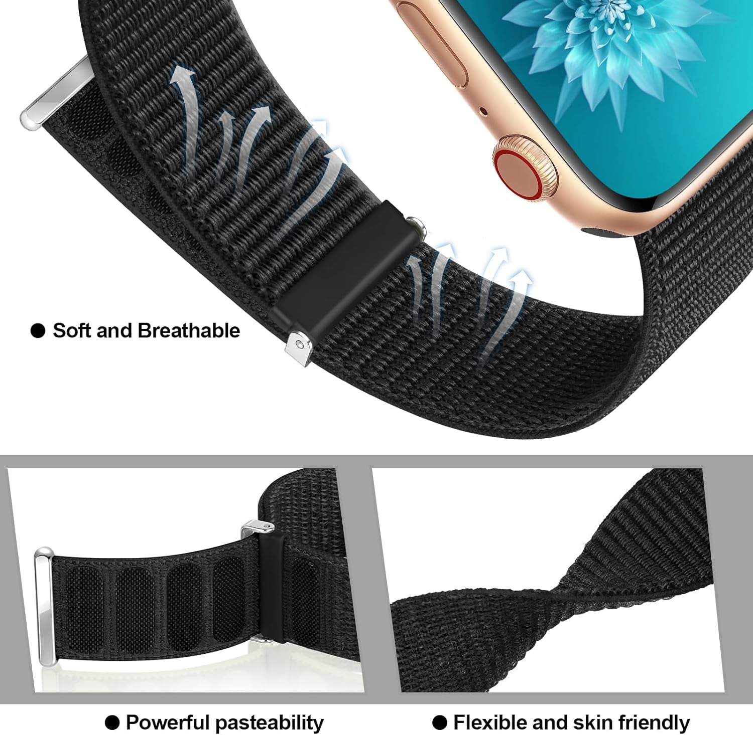 Nylon Band Compatible with Apple Watch Band 38Mm 40Mm 41Mm 42Mm 44Mm 45Mm 46Mm 49Mm for Women Men, Soft Braided Stretchy Solo Loop Sport Band for Iwatch Series 10/9/8/7/6/5/4/3/2/Se/Ultra L