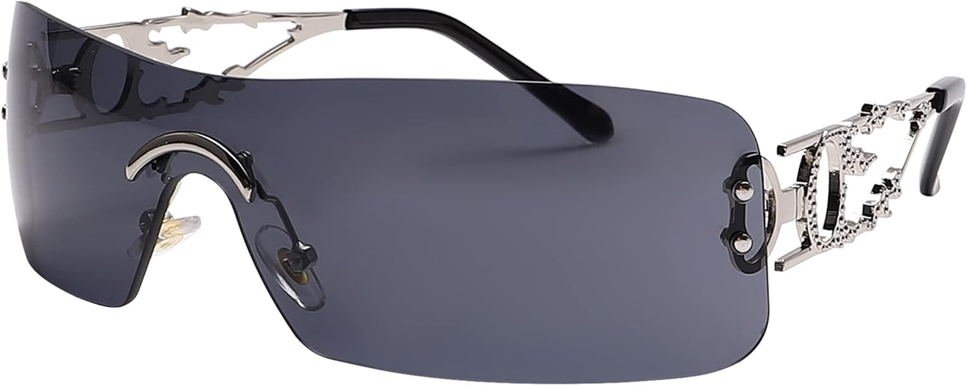 Rimless Y2K Sunglasses for Women Men Rectangle Vintage Glasses Fashion Flame Metal Sunglass Frameless Retro Eyewear