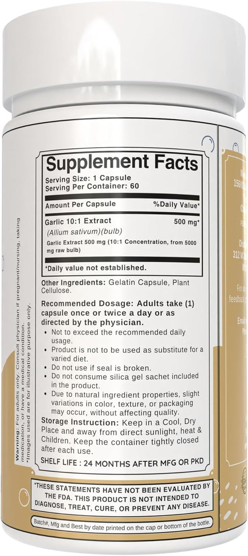 Garlic Capsules 500Mg | Concentration of 10:1 Extract Powder |Allium Sativum Herbal Supplement | Natural, Non-Gmo, Gluten-Free, No Artificial Additives (60 Count (Pack of 1)) TLBH