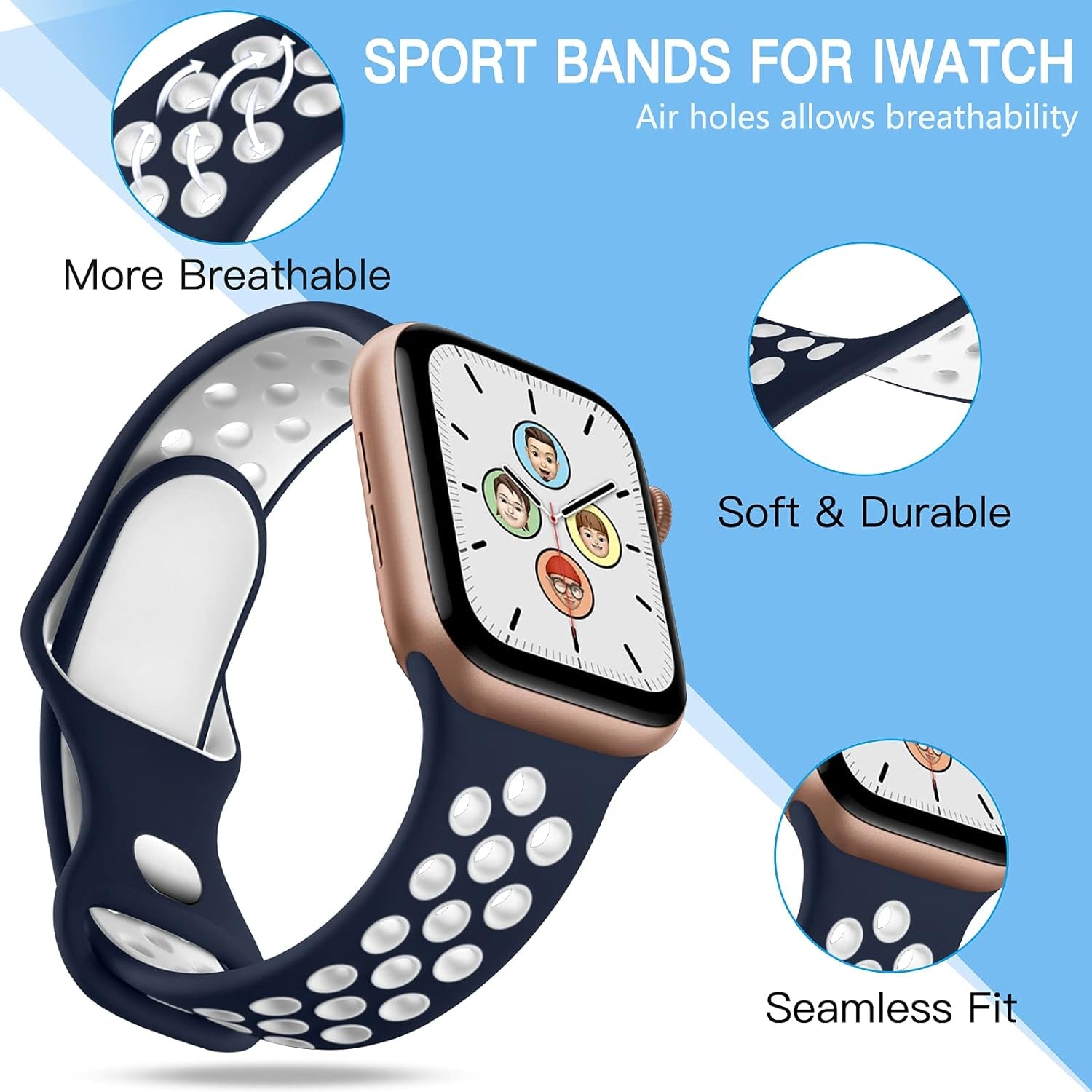 4 Pack Compatible with Apple Watch Band 49Mm 45Mm 44Mm 42Mm Iwatch Ultra 2 SE Series 9 8 7 6 5 4 3 2 1 Women Men, Breathable Sport Silicone Strap, Blue White/White Black/Blackgray/Redblack