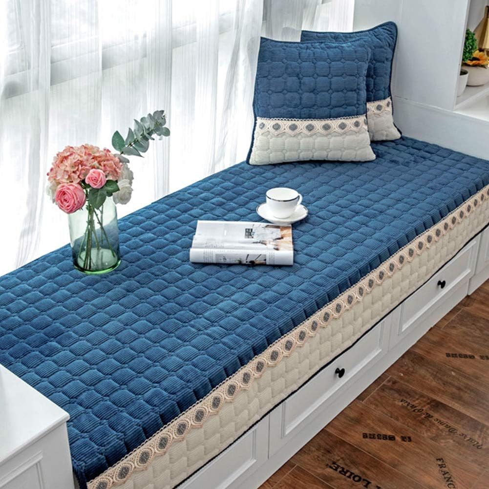 Bay Window Cushion Seat Indoor, Farmhouse Window Seat Cushions Indoor for Bedroom, Non Slip Pads/Bay Window Sill Bench Cushions, 27.55 X 59.05 Inches, Sea Blue