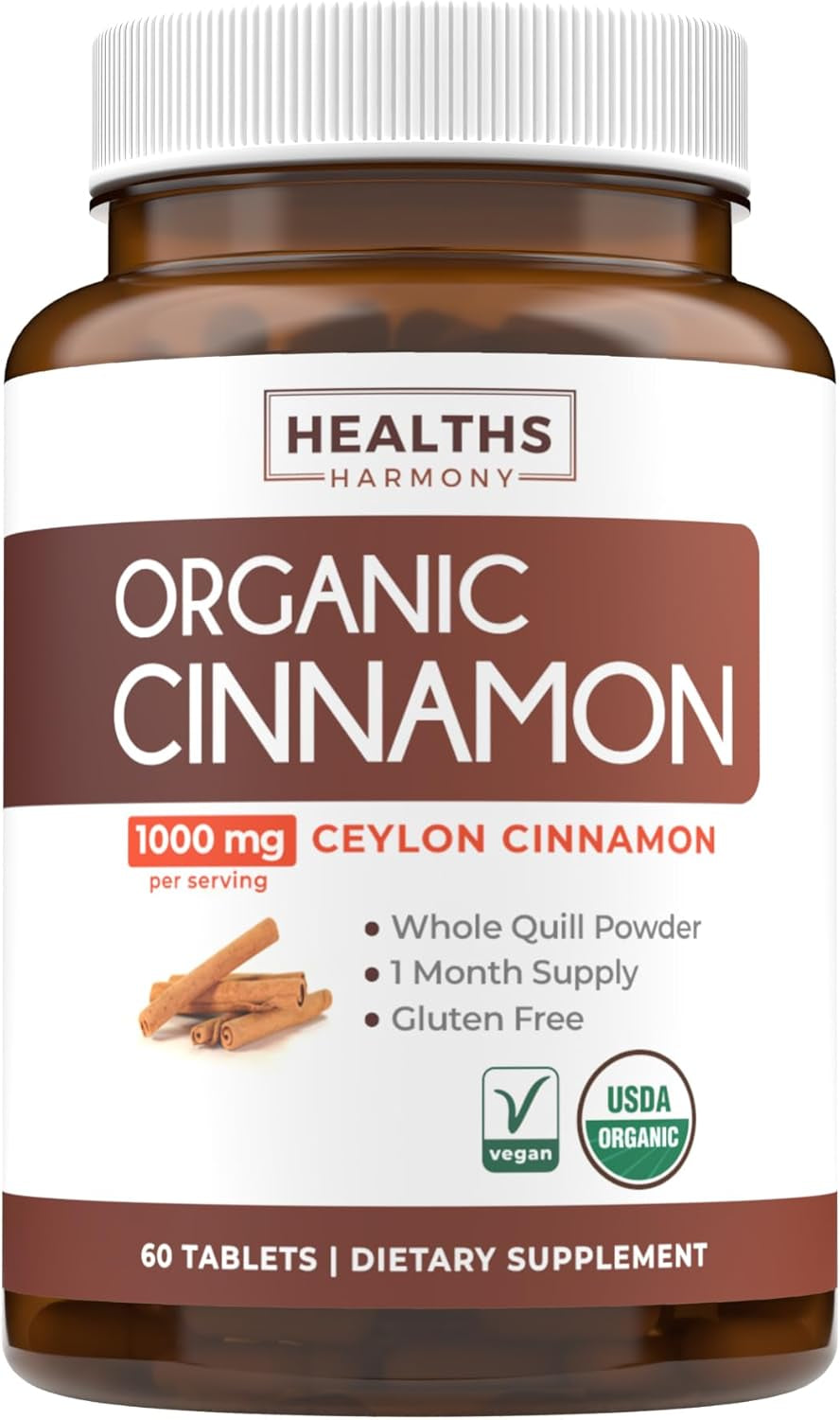 USDA Organic Ceylon Cinnamon (120 Tablets) 1000Mg Cinnamon Quill Powder per Serving - Natural Cinnamon Supplements for Effective Metabolism, Cognative, Joint, Immune Support - (No Capsules or Pills) TLBH
