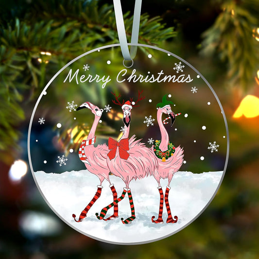 Christmas Tree Decorations Ornaments, Acrylic Pink Christmas Ornaments Pendant, Pink Christmas Decorations Indoor Outdoor Hanging Ornaments Holiday Wedding Party Decor Xmas Gift for Kids (Flamingo)