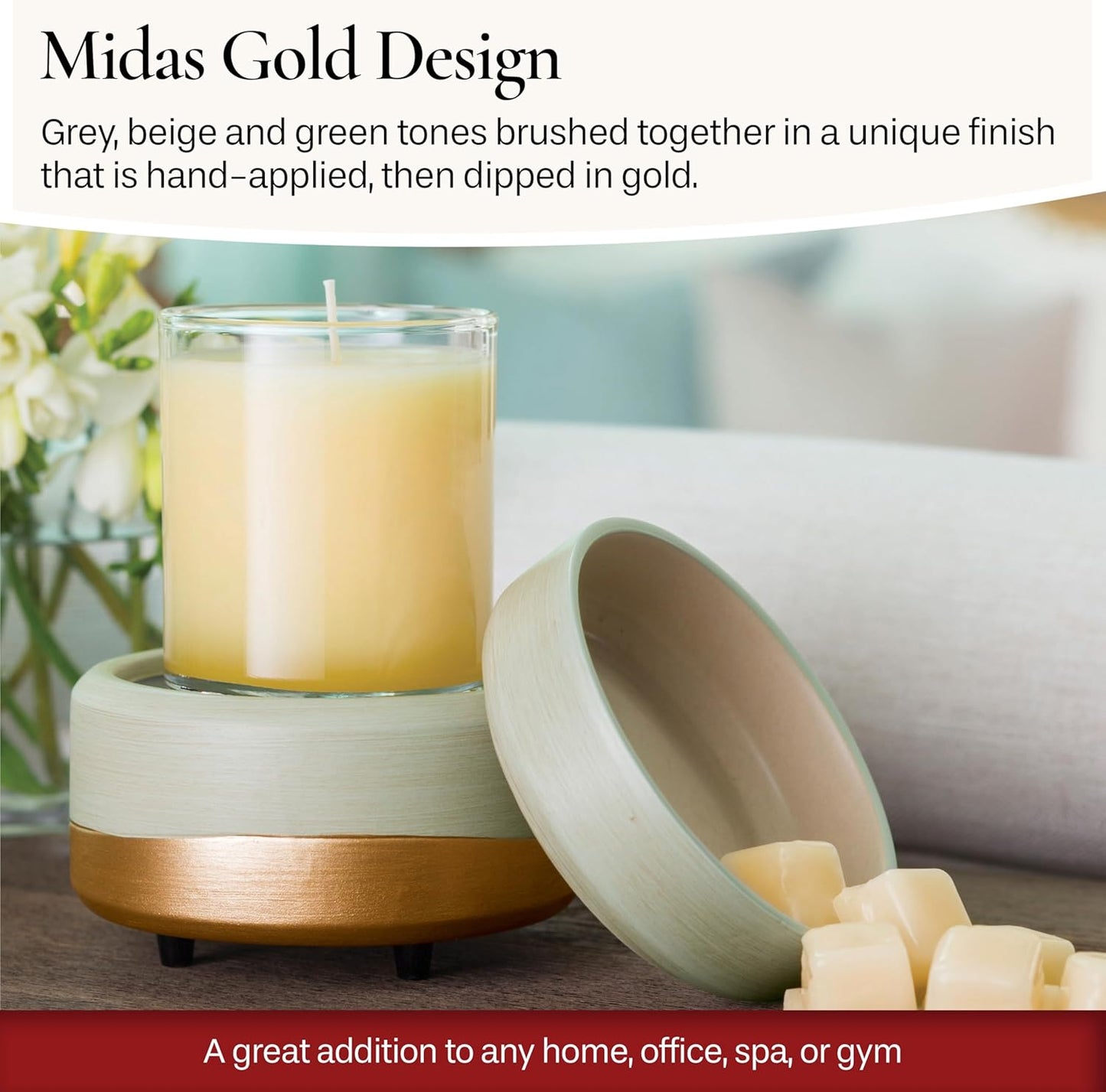 ETC 2-In-1 Candle and Fragrance Warmer for Warming Scented Candles or Wax Melts and Tarts with to Freshen Room, Midas