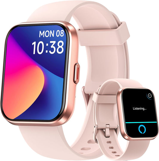 Smart Watches for Women, 1.8'' Alexa Built-In Fitness Tracker Watch with Bluetooth Calls, IP68 Waterproof, Heart Rate/Sleep/Spo2 Monitor, 110 Sports Modes Compatible with Android & Iphone
