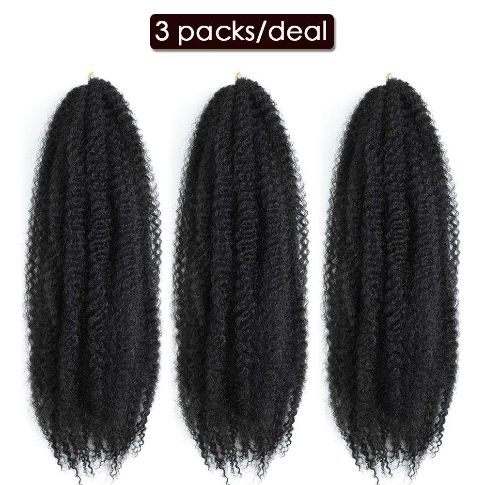 Marley Hair 24 Inch Marley Twist Hair Afro Twist Marley Braiding Hair for Faux Locs Crochet Hair 3 Packs Synthetic Hair Extensions (24 Inch (Pack of 3), 1B)