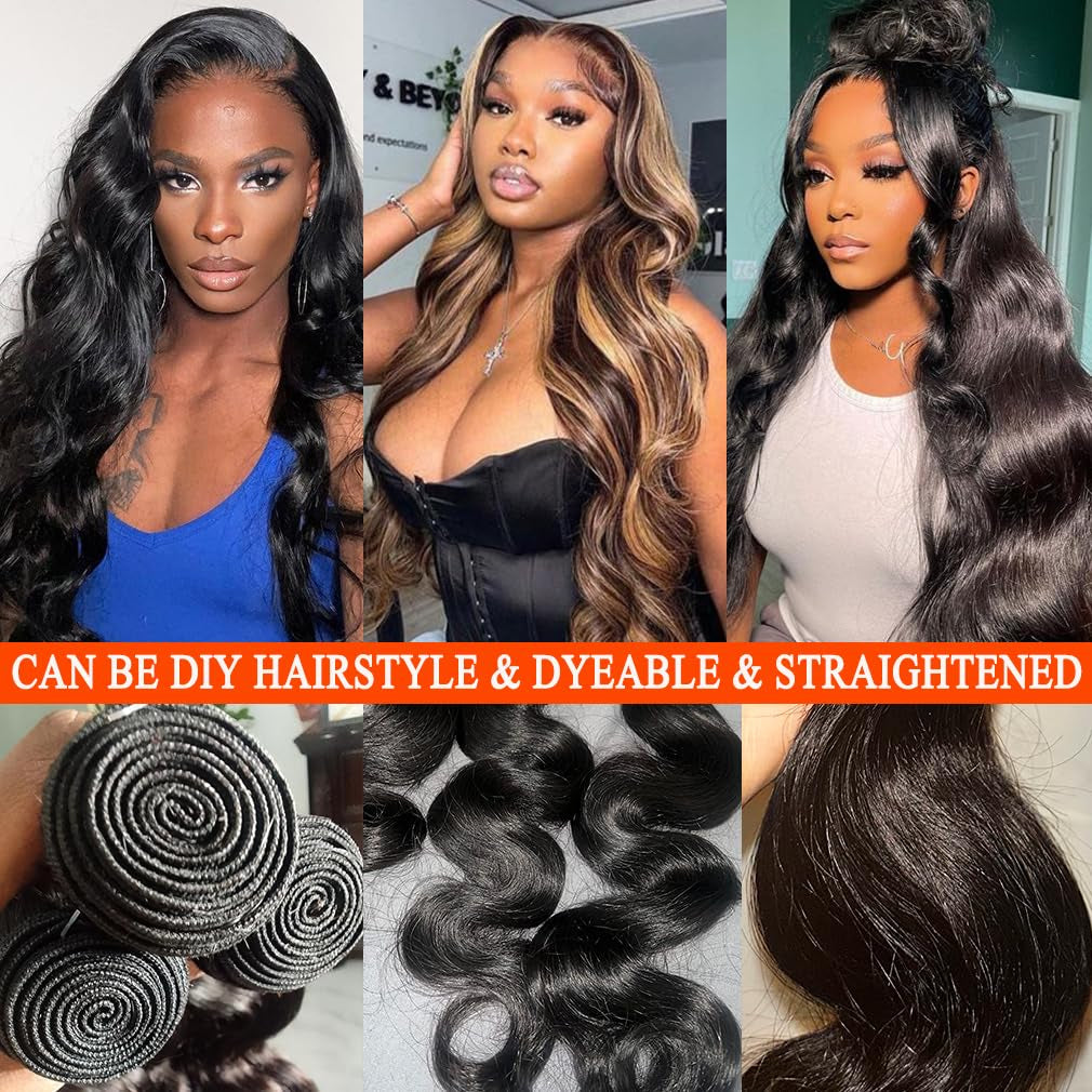 12A Human Hair Bundles 22 24 26 Inch Body Wave Bundles Human Hair Weave 3 Bundles Human Hair 100% Unprocessed Brazilian Bundles Hair Body Wave Hair Bundles Deals Human Hair Bundle Natural Black