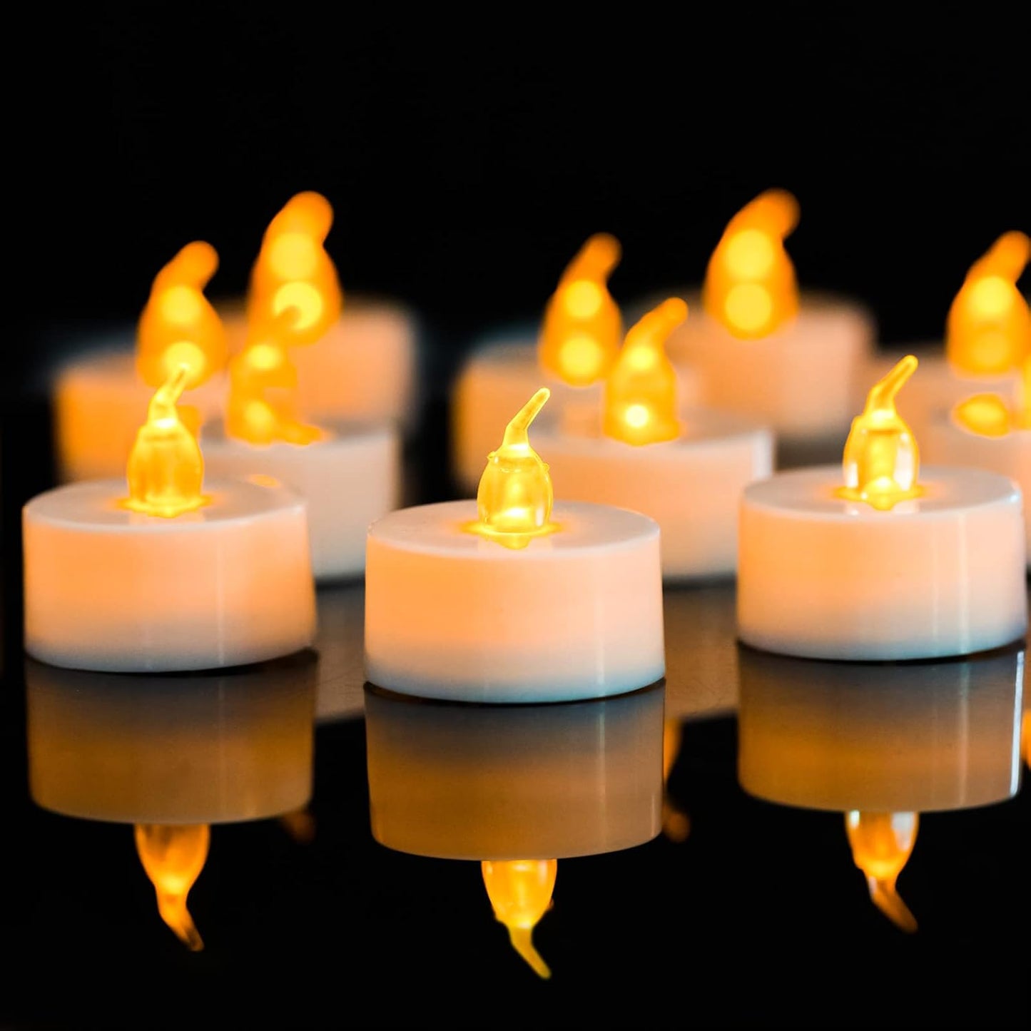 24 Pack LED Tea Lights Candles – Flickering Warm Yellow Flameless Tealight Candle – Long Lasting Battery Operated Fake Candles – Decoration for Halloween and Christmas (Yellow-24Pcs)