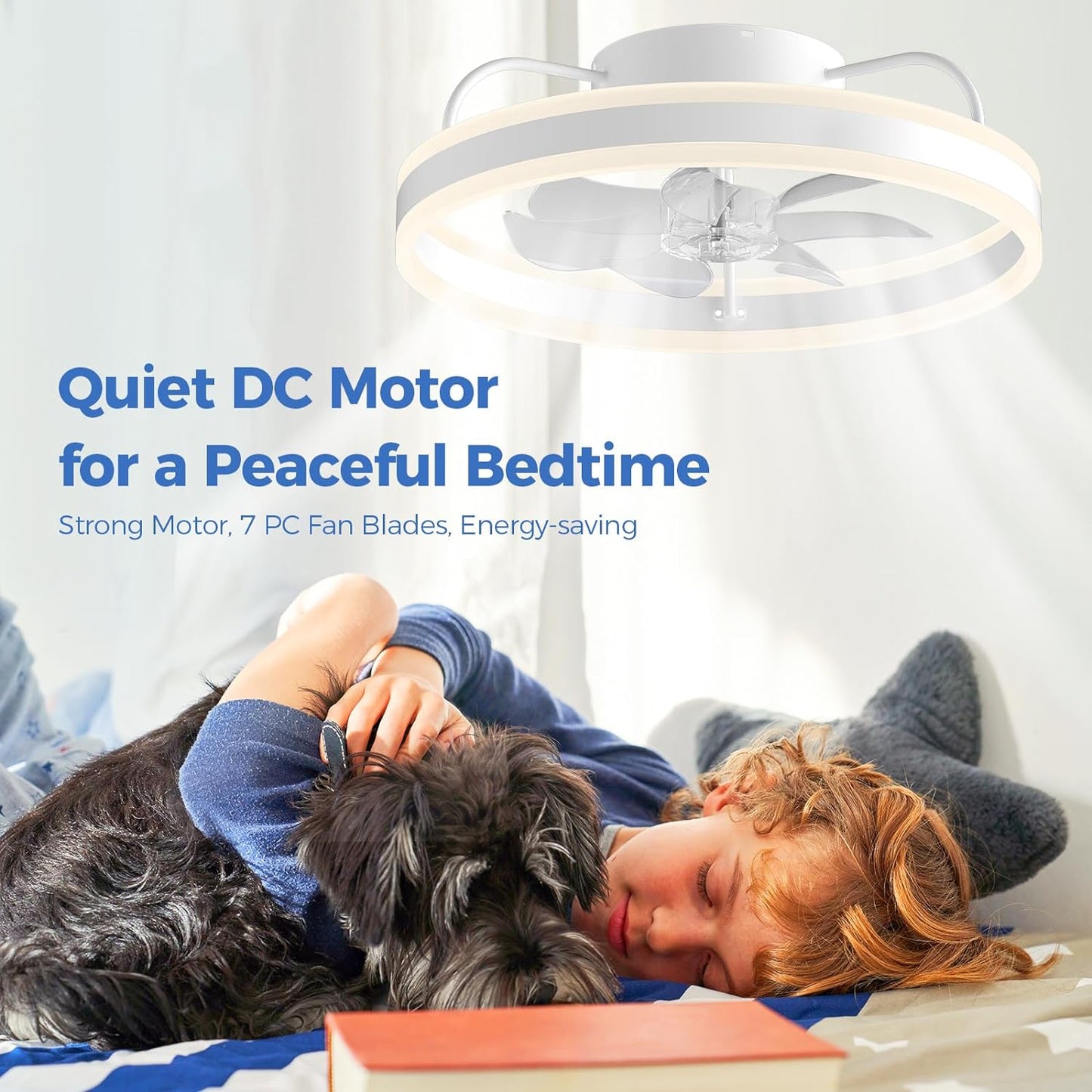 Ceiling Fans with Lights and Remote 20", Ceiling Fan APP Control Dimmable Low Profile Flush Mount Bladeless Ceiling Fan Indoor Modern Smart with Light for Living Room, Bedroom, Kitchen