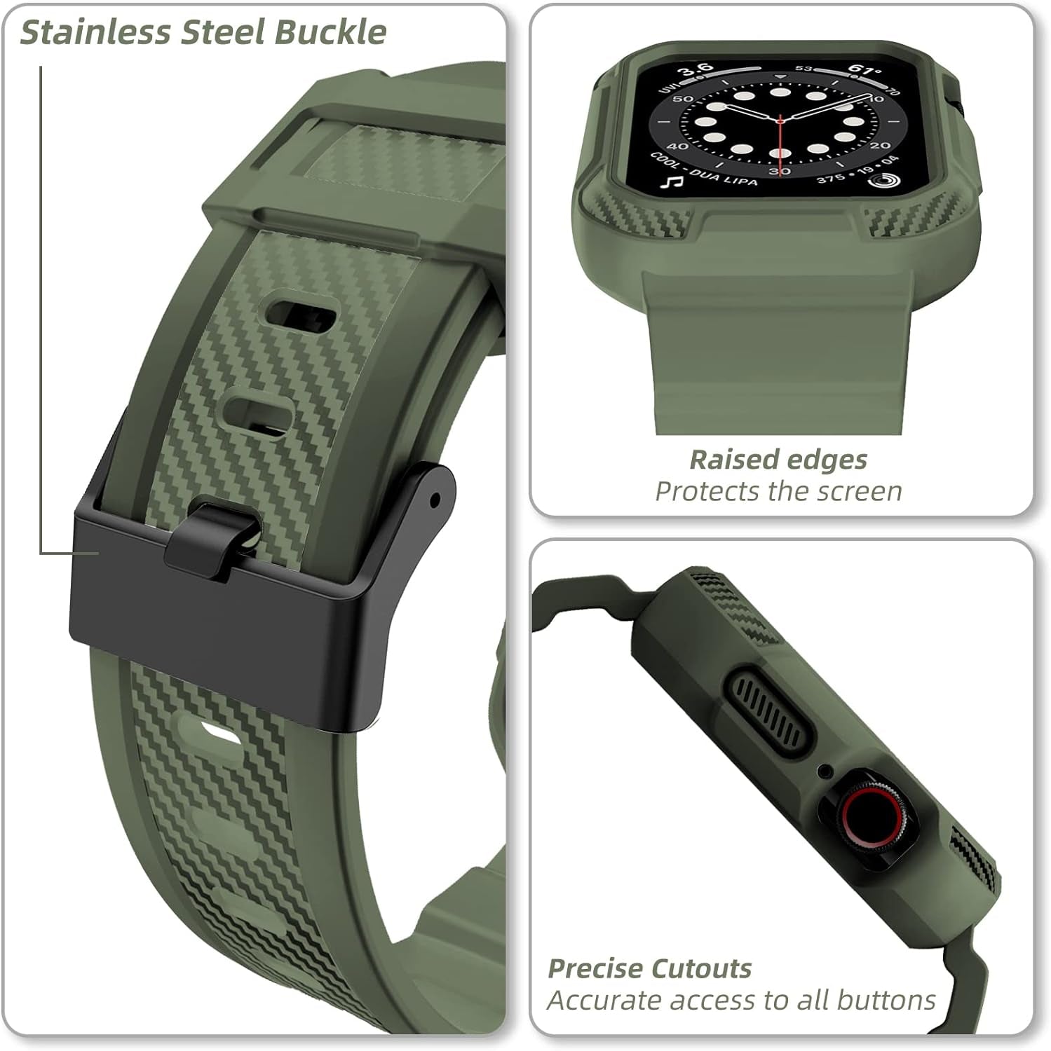 Compatible with Apple Watch Band 41Mm 40Mm 38Mm with Case, Shockproof Rugged Band Strap for Iwatch SE2 SE Series 9/8/7/6/5/4/3/2/1 41Mm 40Mm 38Mm with Bumper Case Cover Men Women, Army Green