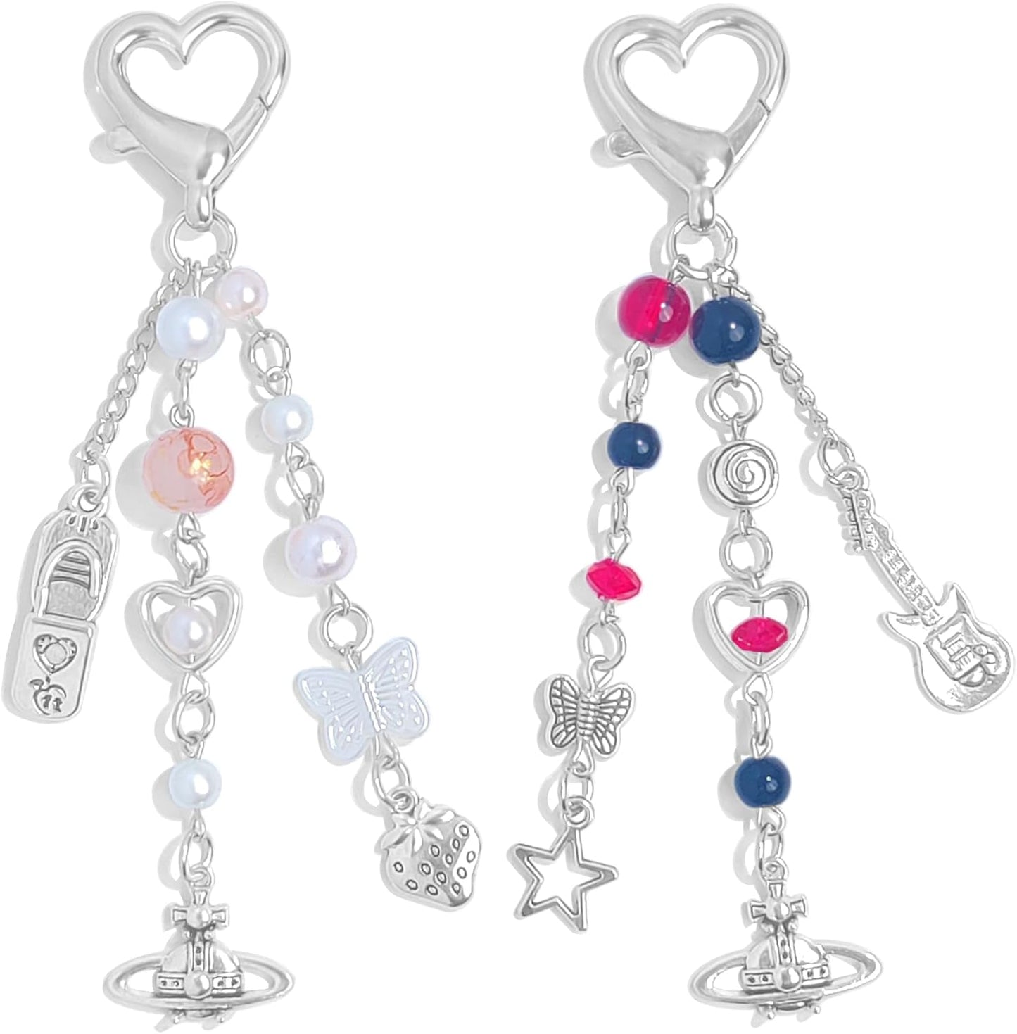 Cute Keychain Aesthetic Y2K Keychain Accessories Heart Butterfly Strawberry Bear Key Chain for Keys Bags Women Gifts