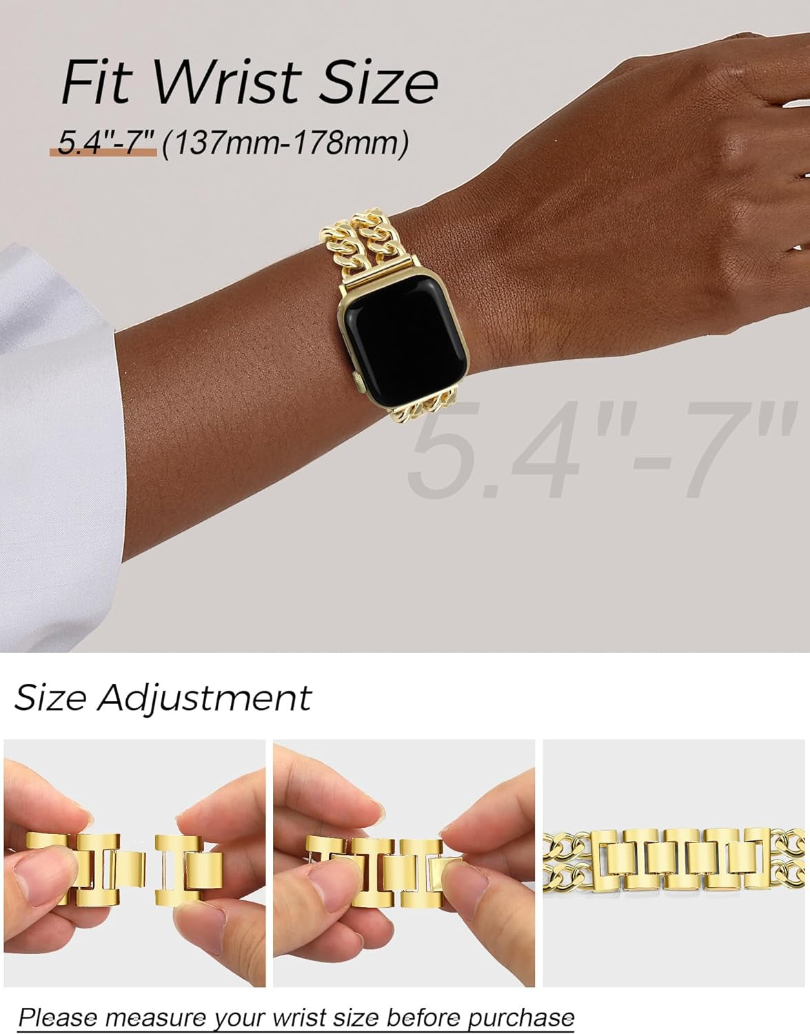 Gold Watch Bands for Women Compatible with Apple Watch Band 38Mm 40Mm 41Mm Adjustable Metal Band Cowboy Steel Chain Bracelet for Iwatch Series 9/8/7/6/5/4/3/2/1/Se/Ultra (No Case)