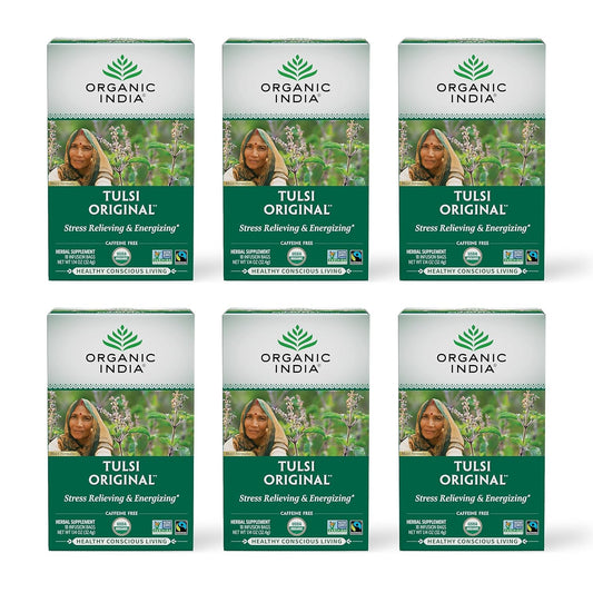 Tulsi Original Herbal Tea - Holy Basil and African Basil Calming and Stress Relief Tea, Immune Support, USDA Certified Organic, Non-Gmo, Caffeine-Free - 18 Infusion Bags, 6 Pack TLBH