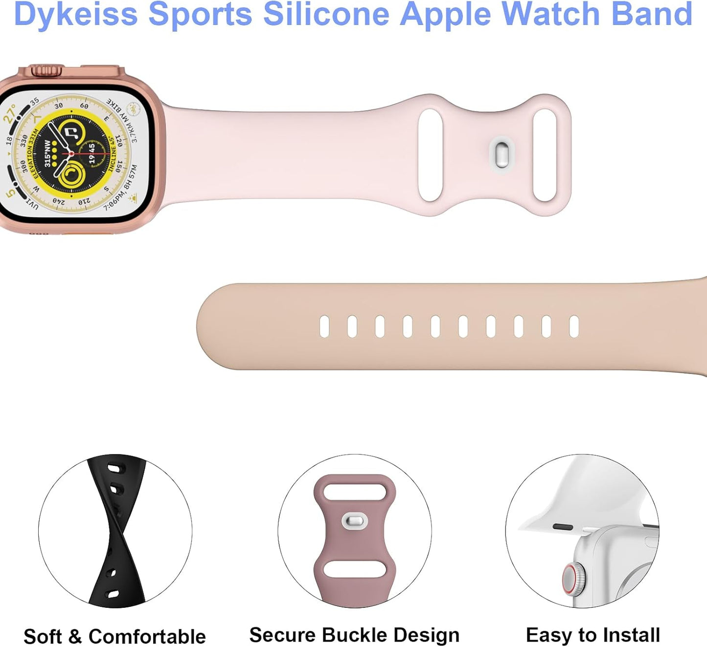 Sport Silicone Band Compatible with Apple Watch 38Mm 40Mm 41Mm 42Mm 44Mm 45Mm 46Mm 49Mm Women Men, Soft Waterproof Strap Replacement Wristband for Iwatch Bands Series 10 9 8 7 SE 6 5 4 3 2 1 Ultra