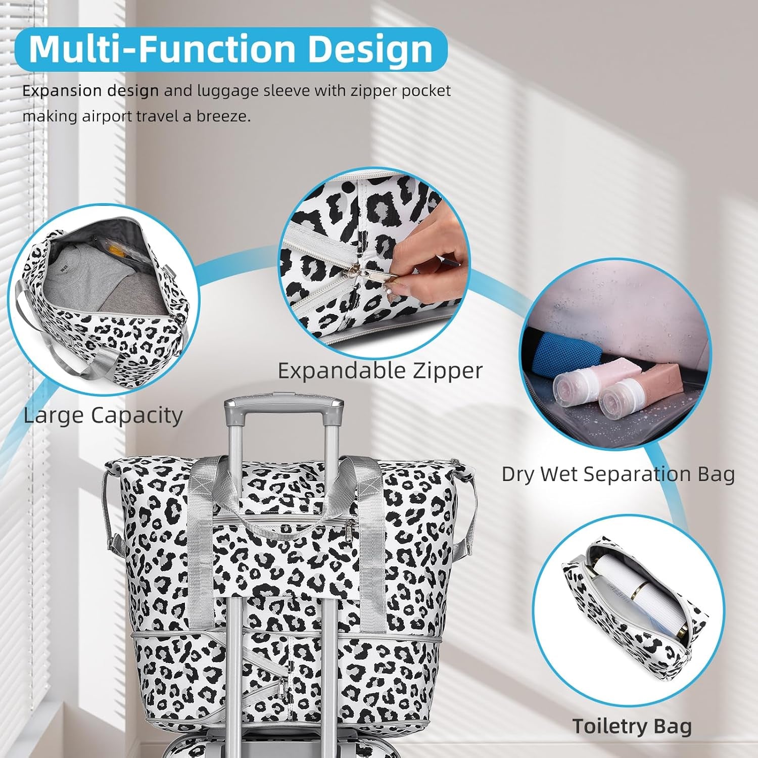 Luggage Sets 3 Piece, Hardside 20 in Carry on Luggage Airline Approved PC+ABS Suitcase Set with Spinner Wheels TSA Lock, Lightweight Rolling Suitcase for Men and Women, Leopard