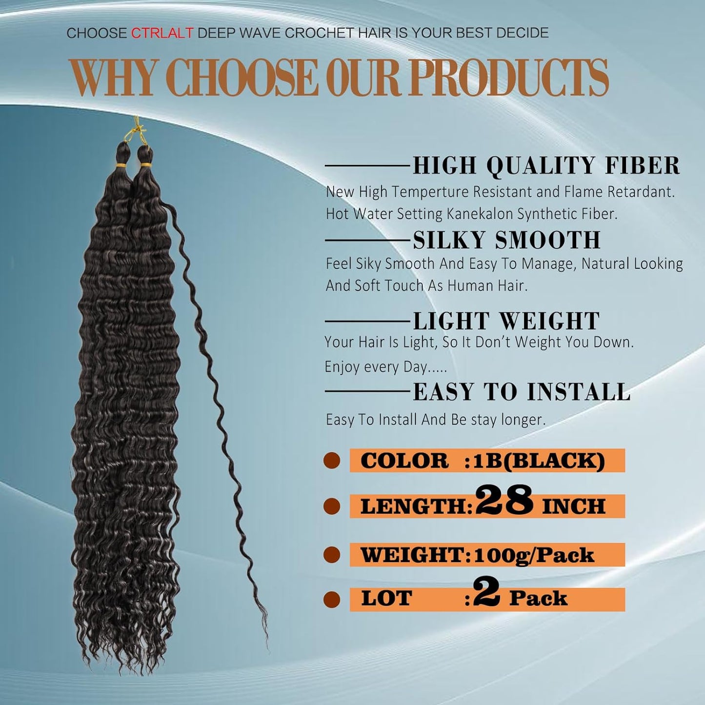 Deep Wave Crochet Hair for Black Women Curly Braiding Hair 24 Inch 2 Packs Ocean Wave Braiding Hair Extensions Soft Crul Crochet Hair for Boho Braids(24Inch, 2Pack, Black)…