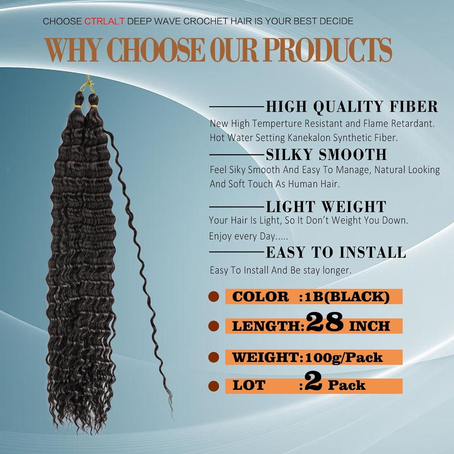 Deep Wave Crochet Hair for Black Women Curly Braiding Hair 24 Inch 2 Packs Ocean Wave Braiding Hair Extensions Soft Crul Crochet Hair for Boho Braids(24Inch, 2Pack, Black)…